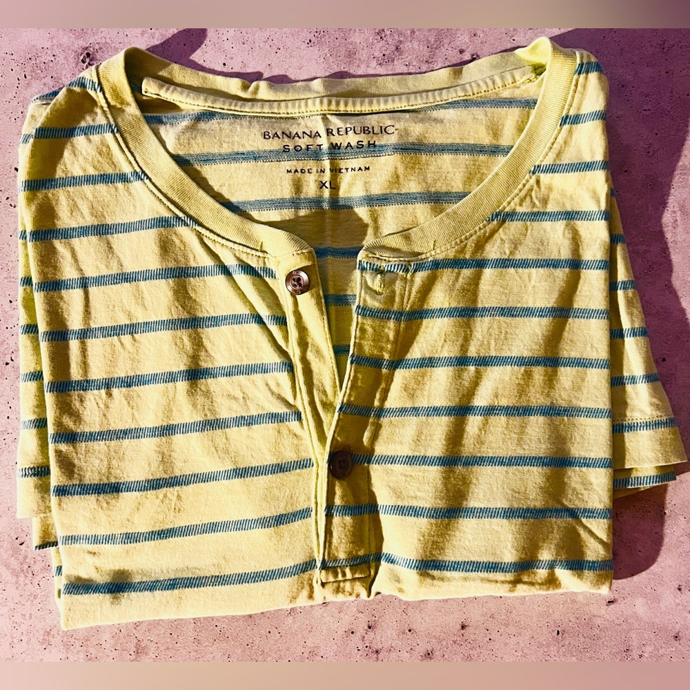 Banana Republic Soft Wash Cotton Yellow & Blue Striped Shirt Size XL
